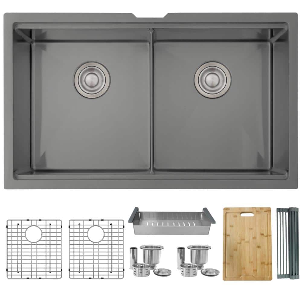 Undermount 32 inch Graphite Black Stainless Steel Double Bowl Workstation Sink with Accessories price history on PriceWatchPro