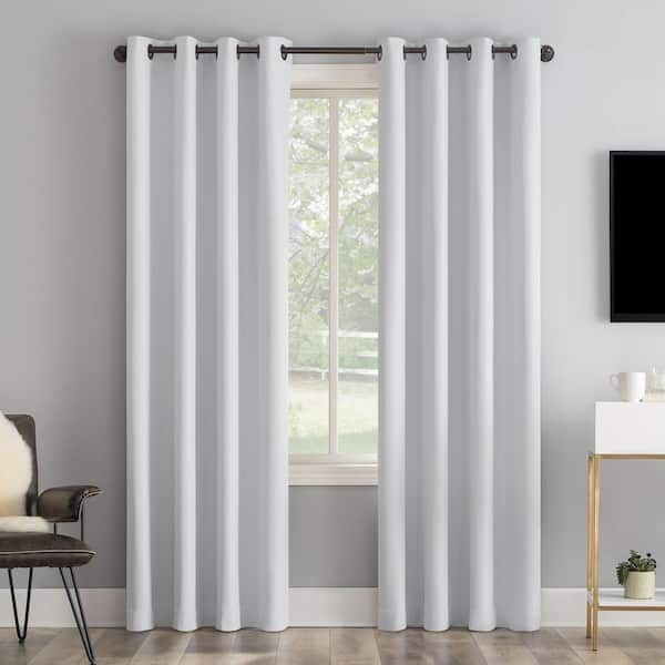 Sun Zero Tyrell 50"W x 63"L Dove White Tonal Texture Draft Shield Fleece Insulated 100% Blackout Grommet Curtain Panel