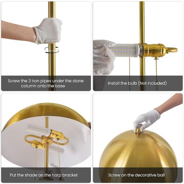 KAISITE 64 in. Gold 2-Light Modern Standard Floor Lamp With Metal
