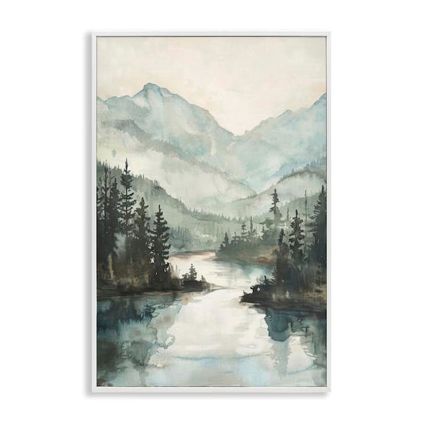 Stupell Industries Mountain River View by LSR Design Studio White Framed Nature Giclee Art Print 18 in. x 12 in.
