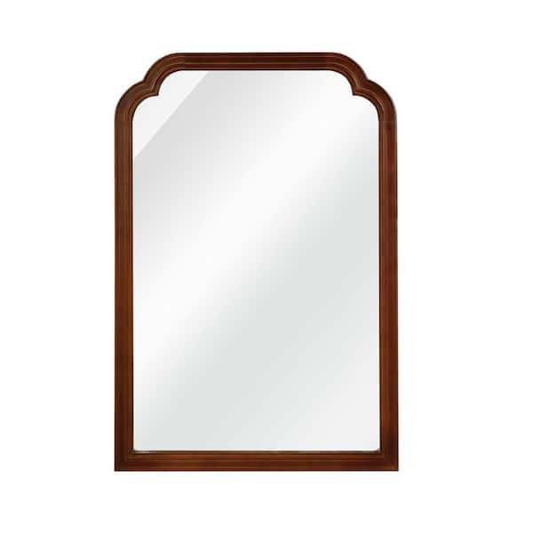 Mirrin Black + Dark Walnut 24 in. W x 36 in. H Arch Top Rectangular Wood Framed Wall Mirror
