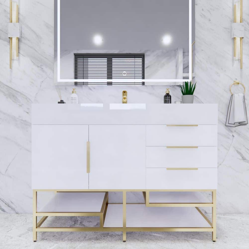 Bethany 47 in. W. x 20 in. D x 36 in. H Single Sink Freestanding Bath Vanity in High Gloss White with White Acrylic Top price history on PriceWatchPro