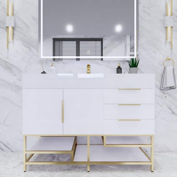 Bethany 47 in. W. x 20 in. D x 36 in. H Single Sink Freestanding Bath Vanity in High Gloss White with White Acrylic Top