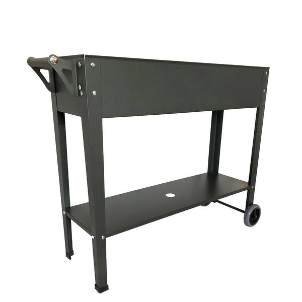 BACKYARD EXPRESSIONS PATIO · HOME · GARDEN 41 in. x 16 in. x 32 in. Black Galvanized Steel Planter Cart with Wheels