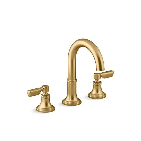 Paces 8 in. Widespread Double Handle Bathroom Faucet with Lever Handles in Vibrant Brushed Moderne Brass