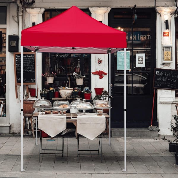 5 ft. x 5 ft. Red Portable Instant Pop Up Canopy with Carry Bag, Adjustable Height, for Beach, Sports and Camping