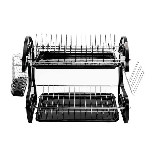 Aoibox All-in-one Design Extendable (13.4' to 19.3') Black Dish Drainers Dish  Rack for Kitchen Counter with Drying Board HDDB1460 - The Home Depot