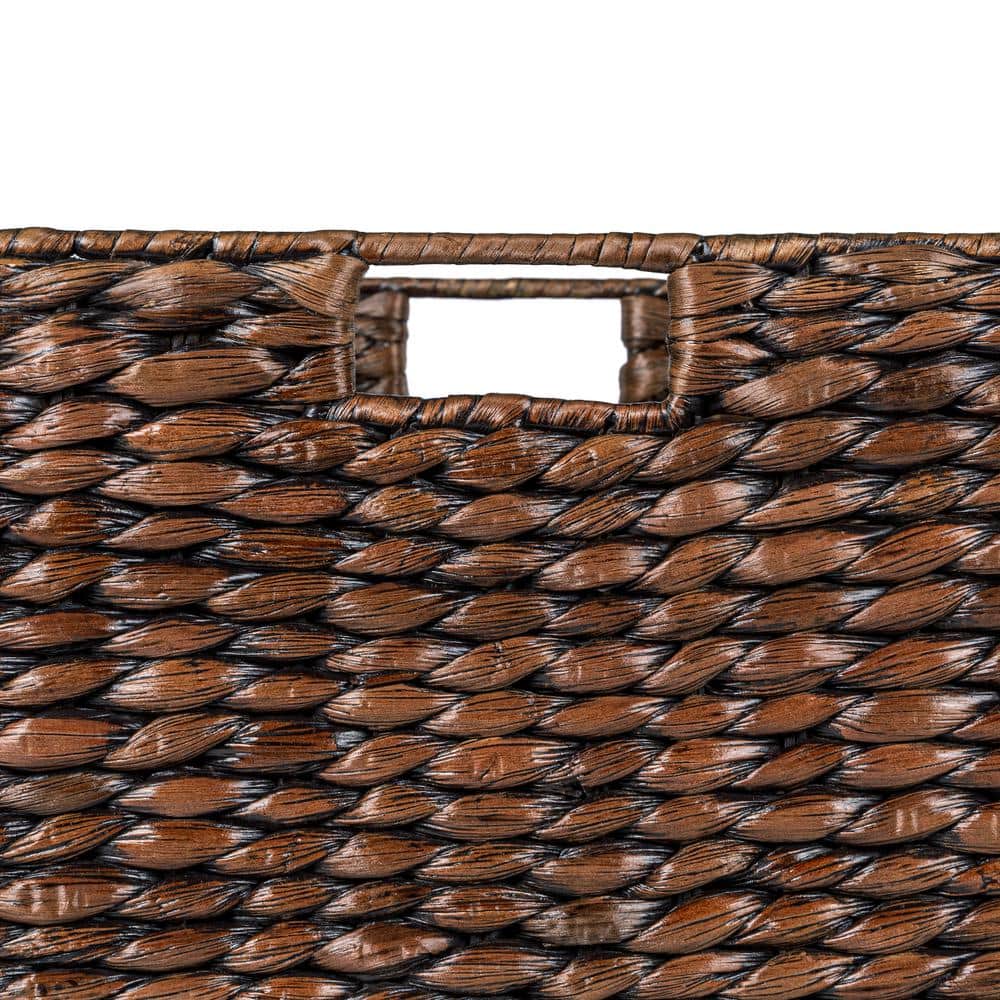 Handwoven Dark Brown Hyacinth Storage Basket Set with Iron Frame