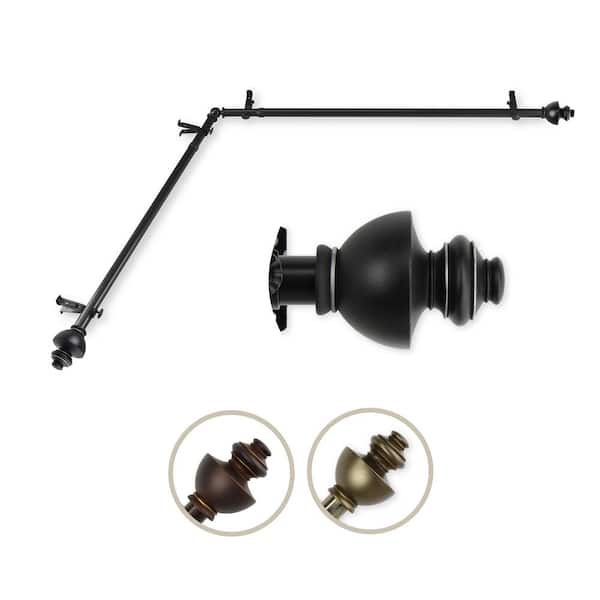 Rod Desyne 13/16" Dia Adjustable 48" to 84" Single Corner Window Curtain Rod in Black with Dynasty Finials