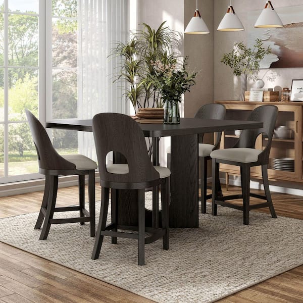 Hairin 5-Piece Rectangular Ash Gray Wood Top Counter Height Dining Room Set with Wire Brush and Padded Seat (Seats-4)