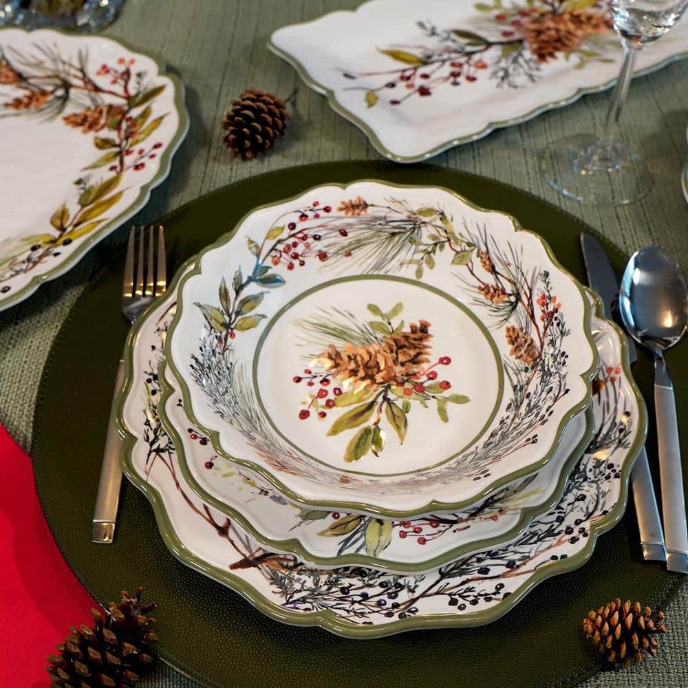 Perlette Red 12-Piece Melamine Holiday Dinnerware Set