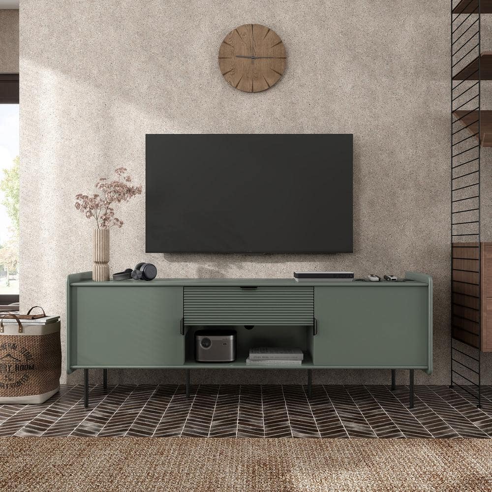 Furniture of America Rainer Modern Sage Green TV Stand Fits TVs Up To 65 in. with Drawer and ...