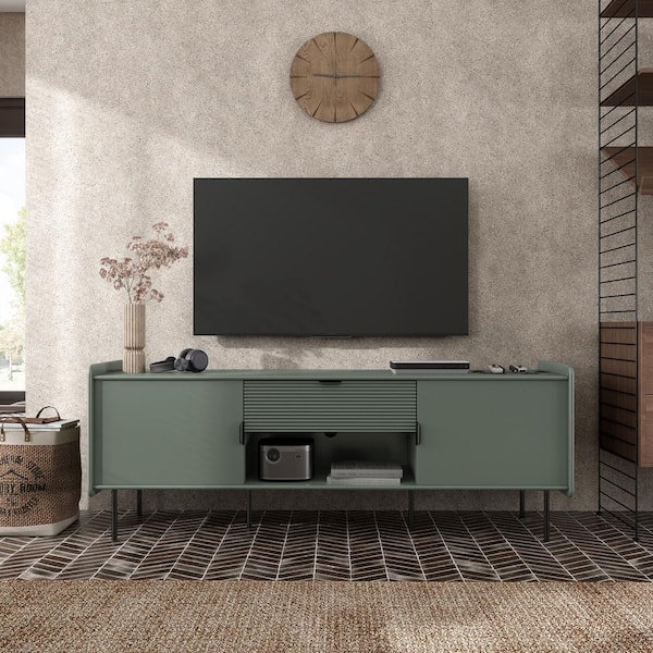 Furniture of America Rainer Modern Sage Green TV Stand Fits TVs Up To 65 in. with Drawer and Doors