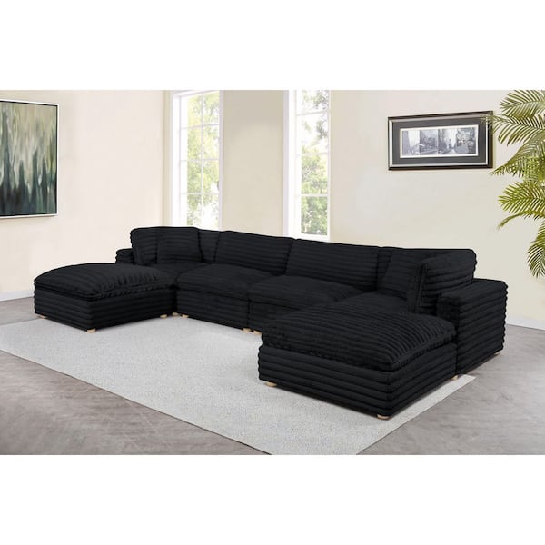 Adri 80 in. W Straight Arm 6-Piece Corduroy Fabric Modular Sectional Sofa in Black Color