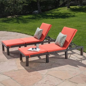 Caesar Multi-Brown 2-Piece Faux Rattan Outdoor Chaise Lounge Set with Orange Cushions