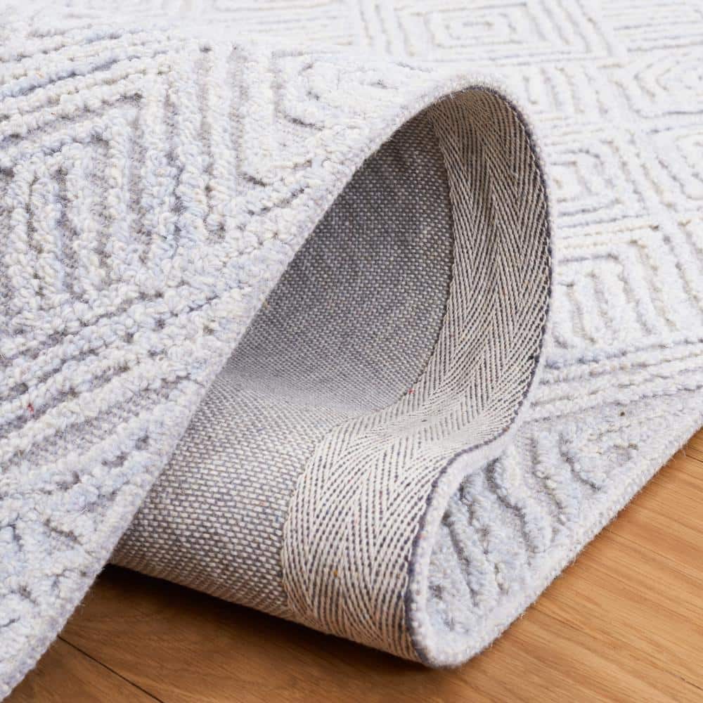 Grey and Ivory Geometric Hand-Tufted Wool Area Rug