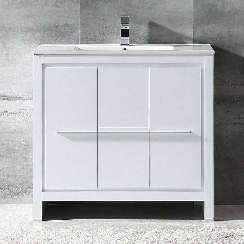 Allier 36" White Modern Plywood Vanity with Integrated Ceramic Sink
