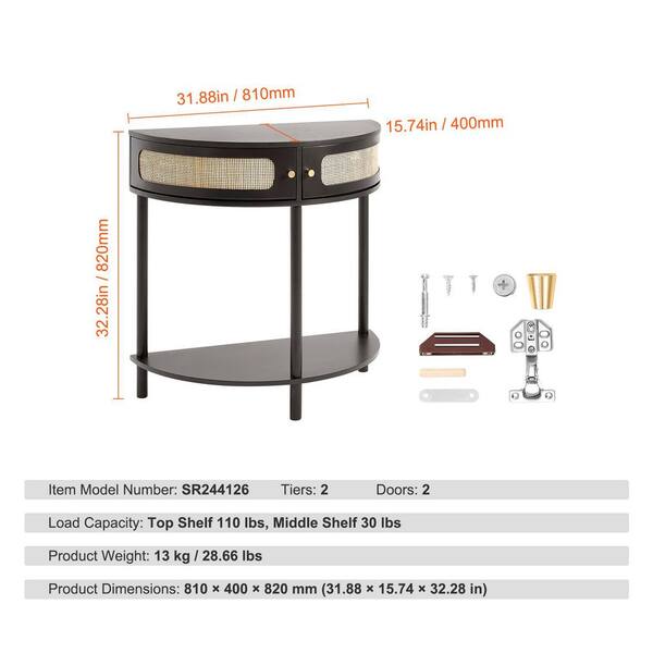 SKYSHALO Half-moon Rattan Console Table with 2-Drawers