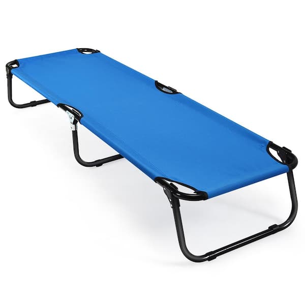 Folding Camping Bed Full Outdoor Portable Military Cot Sleeping Hiking Travel Blue