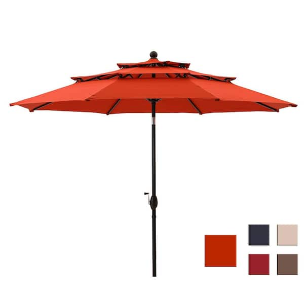 CASAINC 10 ft. Aluminum Market Triple Top Patio Umbrella in Orange CA ...