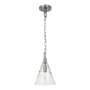 Jasslynn 60 Watt 1 Light Brushed Nickel Pendant Light with Cone Clear Glass Shade for Kitchen Island Foyer Living Room