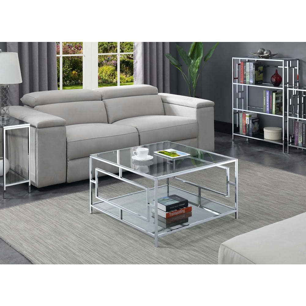 Chic Chrome and Clear Glass Square Coffee Table