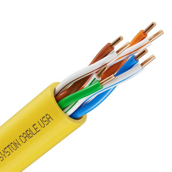 Syston Cable Technology 20 ft. Yellow CMR Cat5e 350 MHz 24 AWG Solid Bare Copper Ethernet Network Wire Data Cable - Bulk No Ends Heat Resistant