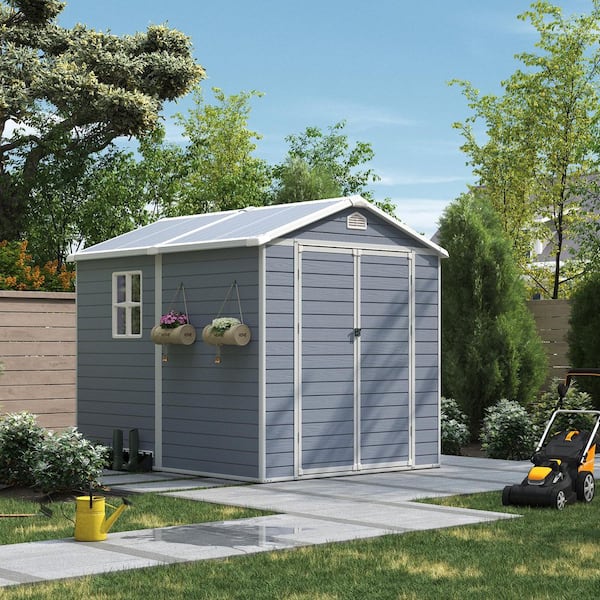 6 ft. x 8 ft. Plastic Storage Resin Shed with Floor Foundation, Air Vents for Patio, Grey (48 sq. ft. Coverage Area)