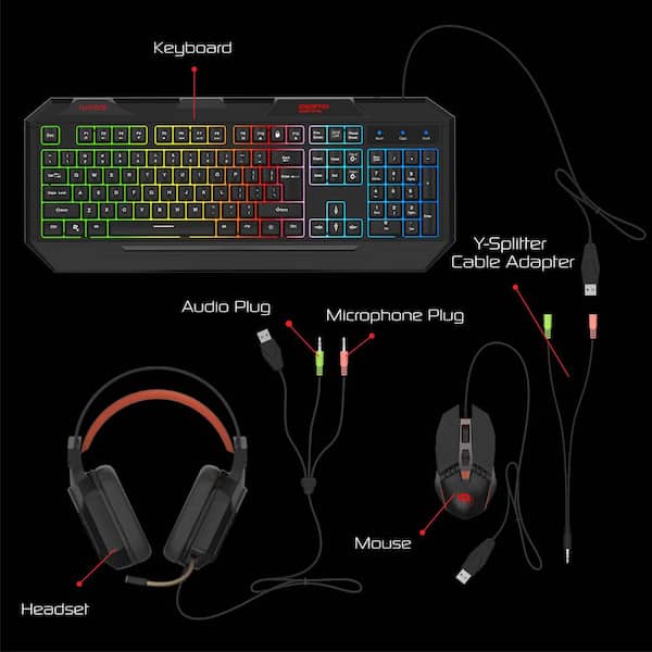 Tzumi Tango Battle Group Gaming Set Wired Gaming Keyboard, Mouse, and  Headset (3-Piece) 7290HD - The Home Depot