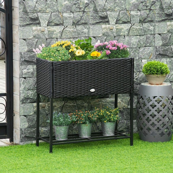 Huluwat Raised Garden Bed, Elevated Planter Box with Rattan Wicker