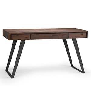 Lowry Solid Acacia Wood Modern Industrial 54 in. Wide Writing Office Desk in Distressed Charcoal Brown