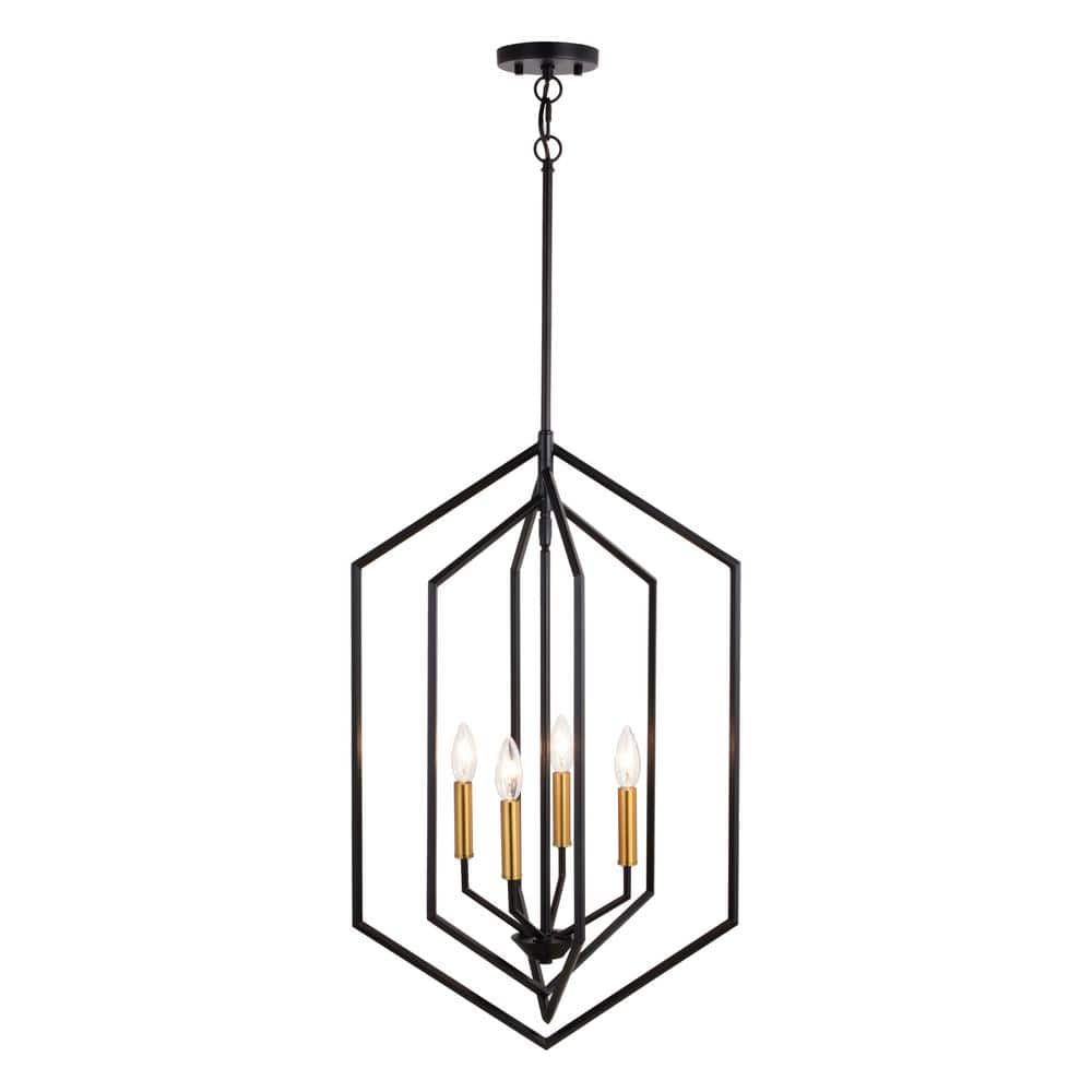 Contemporary Satin Brass and Black Metal 18" Drum Pendant Light