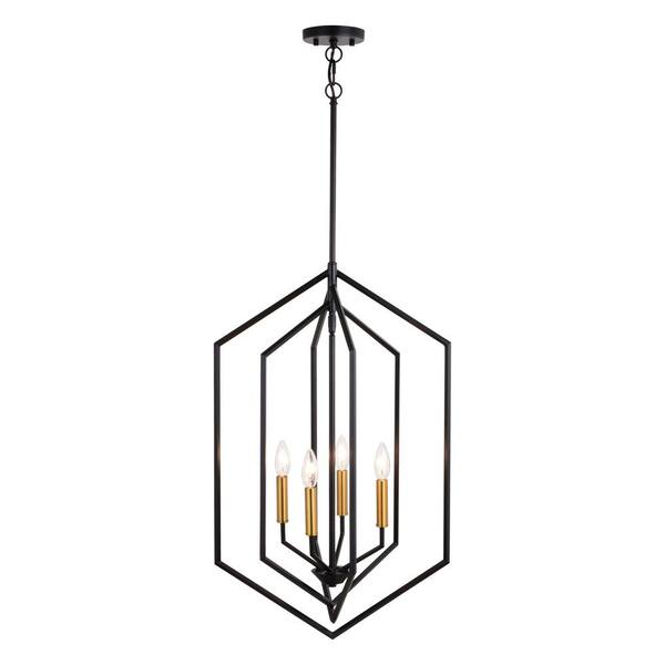 VAXCEL Riley 4 Light Black and Satin Brass Contemporary Geometric Cage