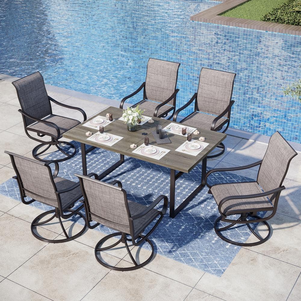 PHI VILLA Black 7-Piece Metal Outdoor Patio Dining Set with U Shaped ...