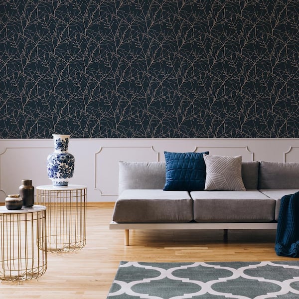 Innocence Navy and Copper Wallpaper