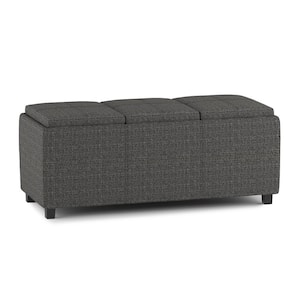 Avalon 42 in. Wide Contemporary Rectangle Storage Ottoman in Ebony Tweed Look Fabric