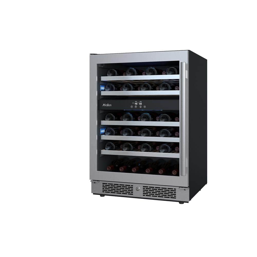 Avallon 24" Black Stainless Steel Dual Zone Wine Cooler with LED Lighting
