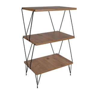 Modern Natural Brown Rectangular 3 Tier Etagere Wood Storage Rack with Metal Frame and Legs (12.2"L x 18.9"W x 29.5"H)