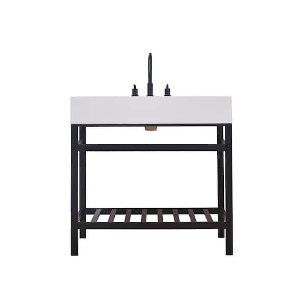 Altair Edolo 36 in. W x 22 in. D x 35 in. H Bath Vanity in Matt Black with White Composite Stone Top