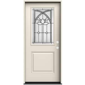 36 in. x 80 in. Left-Hand 1/2 Lite Ardsley Decorative Glass Primed Fiberglass Prehung Front Door