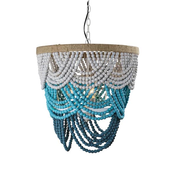 Flint Garden Modern 4-Light Jade Ombre Tiered Boho Chandelier with Wood Beads and Rope for Living Room, Dining Room