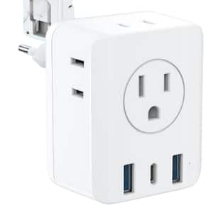 7-in-1 Travel Adapter European Travel Plug Adapter Foldable 4AC International Power Plug Adapter with USB Type C Outlet