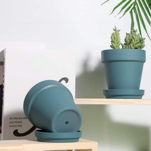 Unbranded Blue Terracotta Indoor/Outdoor Planter with Saucer(4 in. W x 4  in. H) 6-Pack L09HXB66YC
