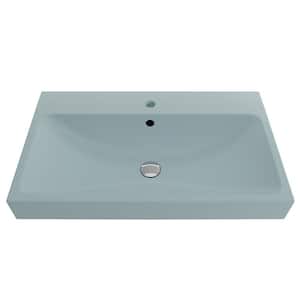 Scala Arch 32 in. 1-Hole Matte Ice Blue Fireclay Rectangular Wall-Mounted Bathroom Sink