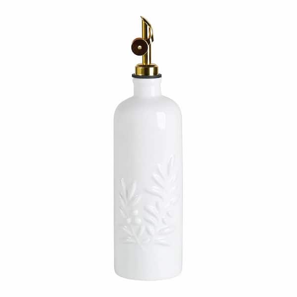 18 oz. White Ceramic Oil Dispenser with Gravity Spout for Olive Oil, Vinegar and Soy Sauce