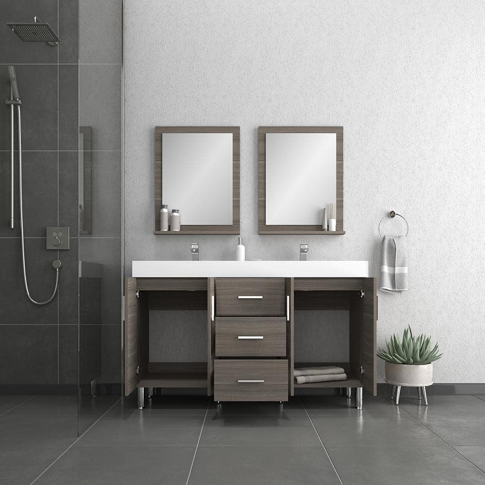 Ripley 60" Gray MDF Double Sink Freestanding Bathroom Vanity