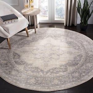Brentwood Cream/Gray 7 ft. x 7 ft. Round Medallion Border Floral Area Rug