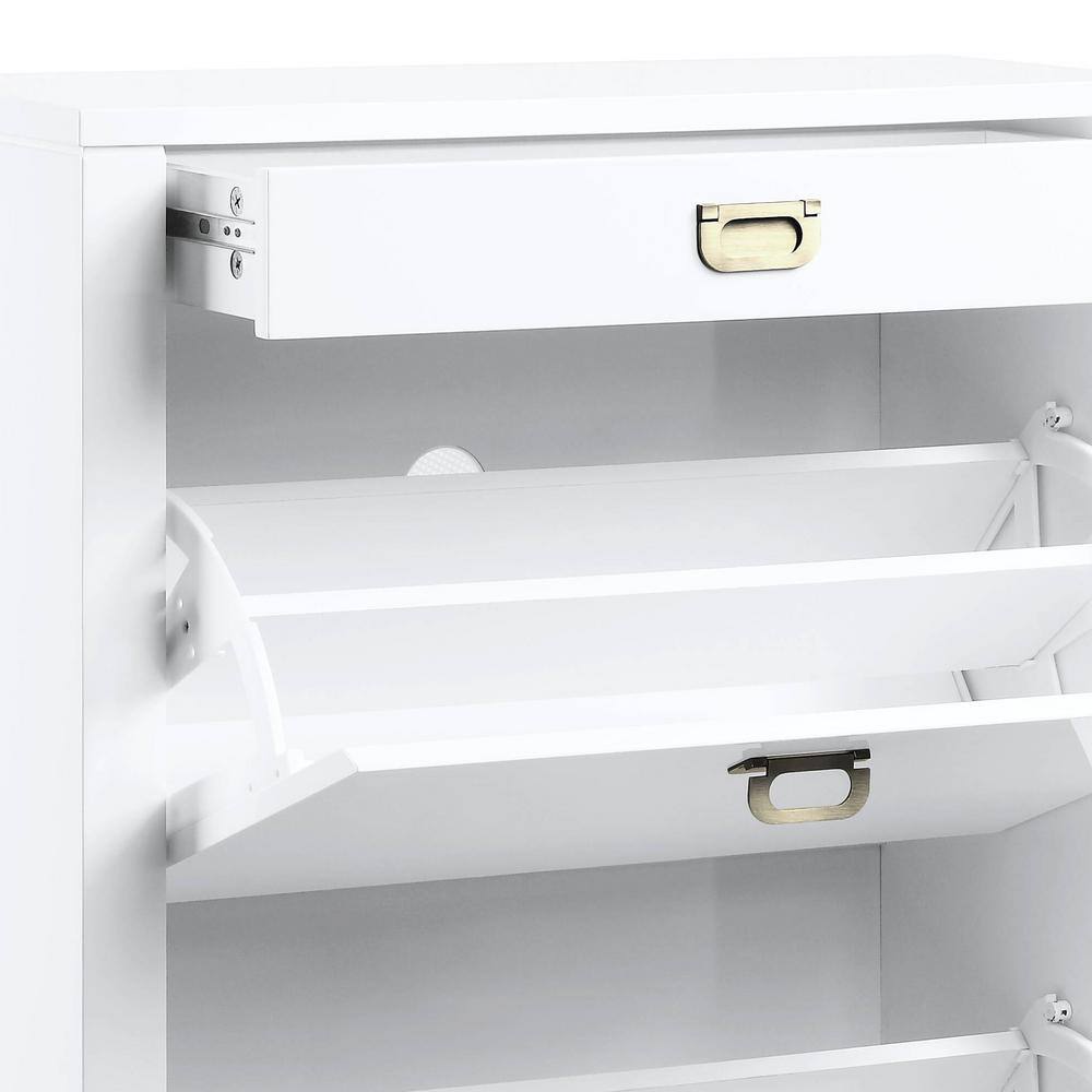 White High Gloss Wood and Metal Wall Mounted Shoe Cabinet