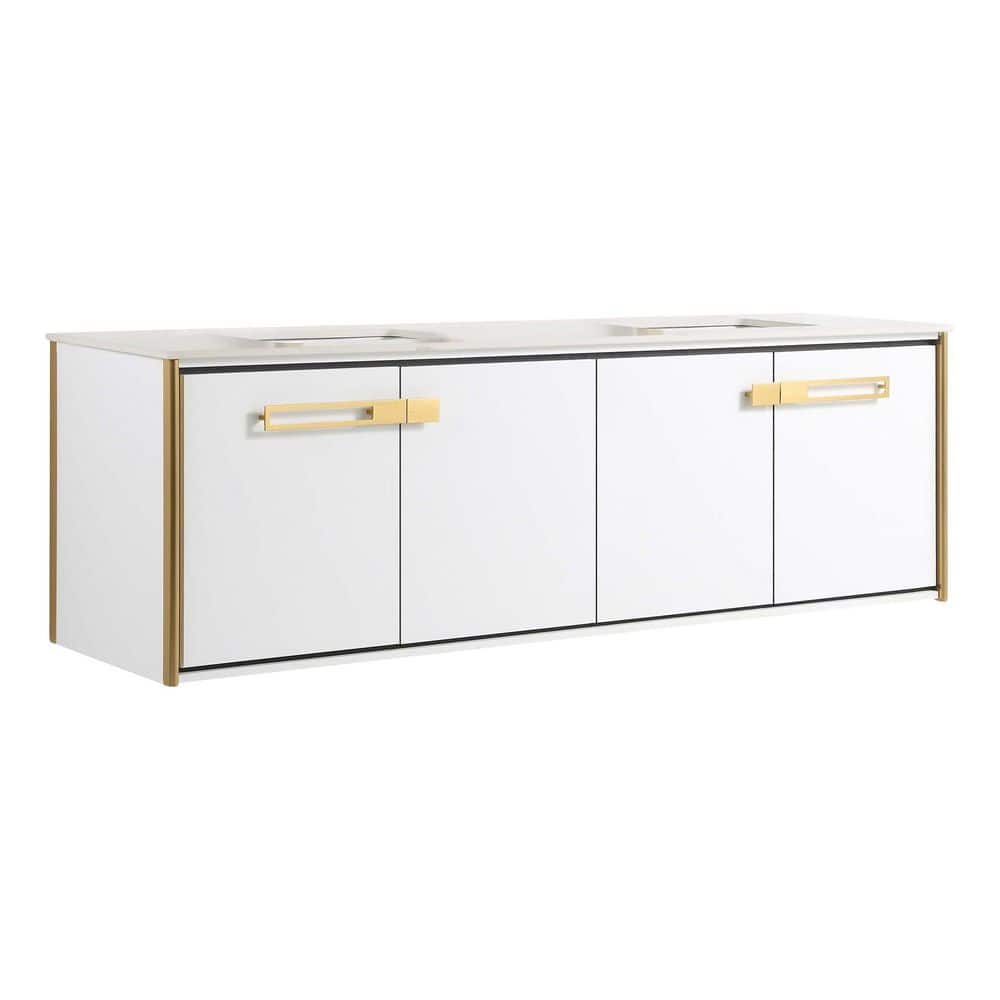 Oakville 72 in. W x 20 in. D x 23.25 in. H Wall Mounted Bathroom Vanity in Matte White with White Quartz Top price history on PriceWatchPro