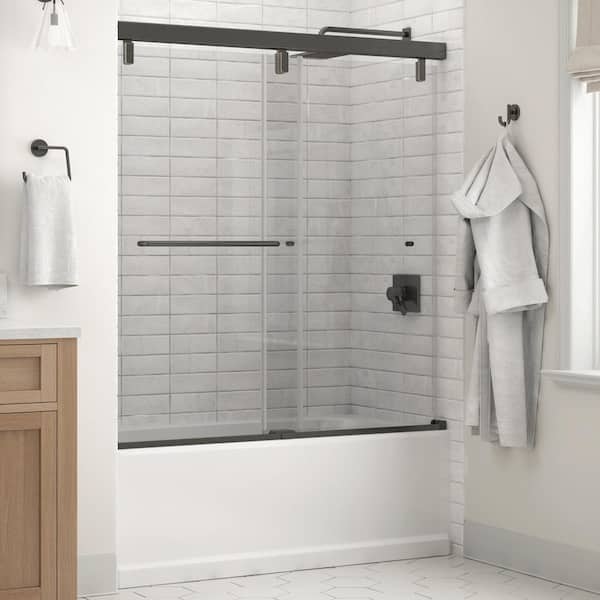 Delta Mod 60 in. x 59-1/4 in. Soft-Close Frameless Sliding Bathtub Door in Bronze with 1/4 in. (6mm) Clear Glass